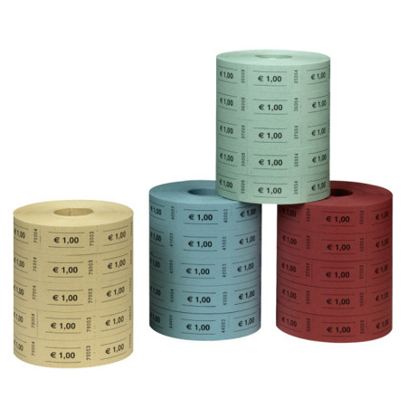 Wertmarke 1 Euro - 5x1000 Abrisse, 57 x 30 mm, Farben: Gelb, Grün, Blau, Rot