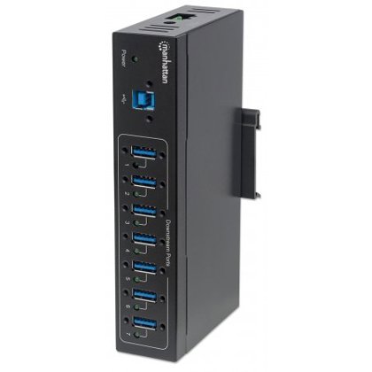 7-Port USB 3.0 Hub für Industrieanwendungen - 20 kV ESD-Schutz, Stromversorgung per Blockklemmen, DIN-Hutschiene, Ideal für den professionellen Einsatz