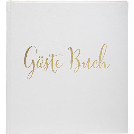 Elegantes Gästebuch mit Goldschnitt - 21x19 cm - Weiß - Aufdruck 'Gästebuch'