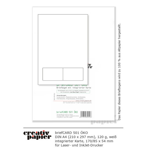 ÖKO-Laserbriefbogen mit Butterfly-Karte - 250er Pack (170 x 85 mm)