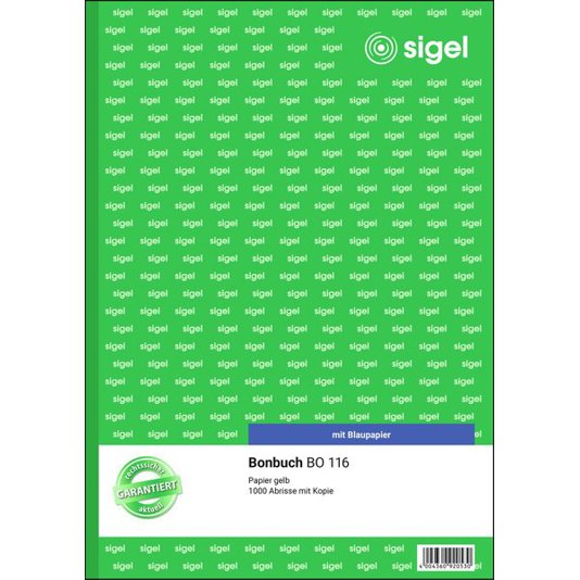 SIGEL Bonbuch A4 - 1000 Abrisse - Gelb mit Blaupapier - 2 x 50 Blatt