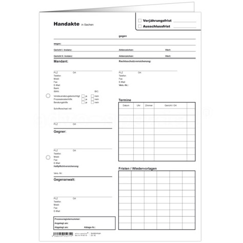 Handaktenbogen für Anwälte und Notare – Soll/Haben – Bücherschreibpapier 100 g/m² – Weiß