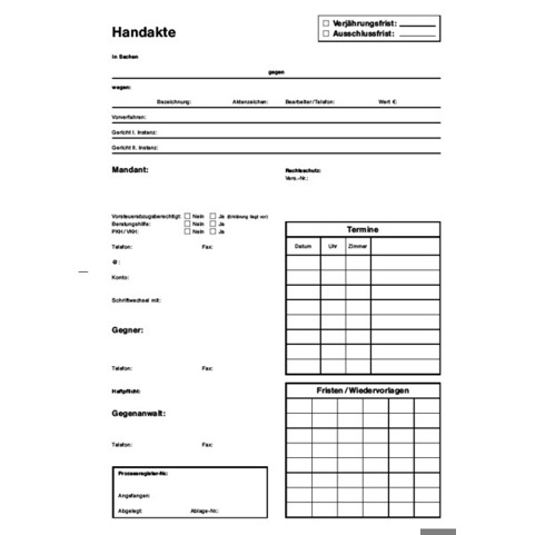 Handaktenbogen 228 | Bücherschreibpapier | Weiß | Formulare für Anwälte und Notare