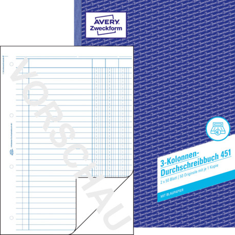 Kolonnen-Durchschreibbuch A4 - 2 x 50 Blatt - 210 x 297 mm