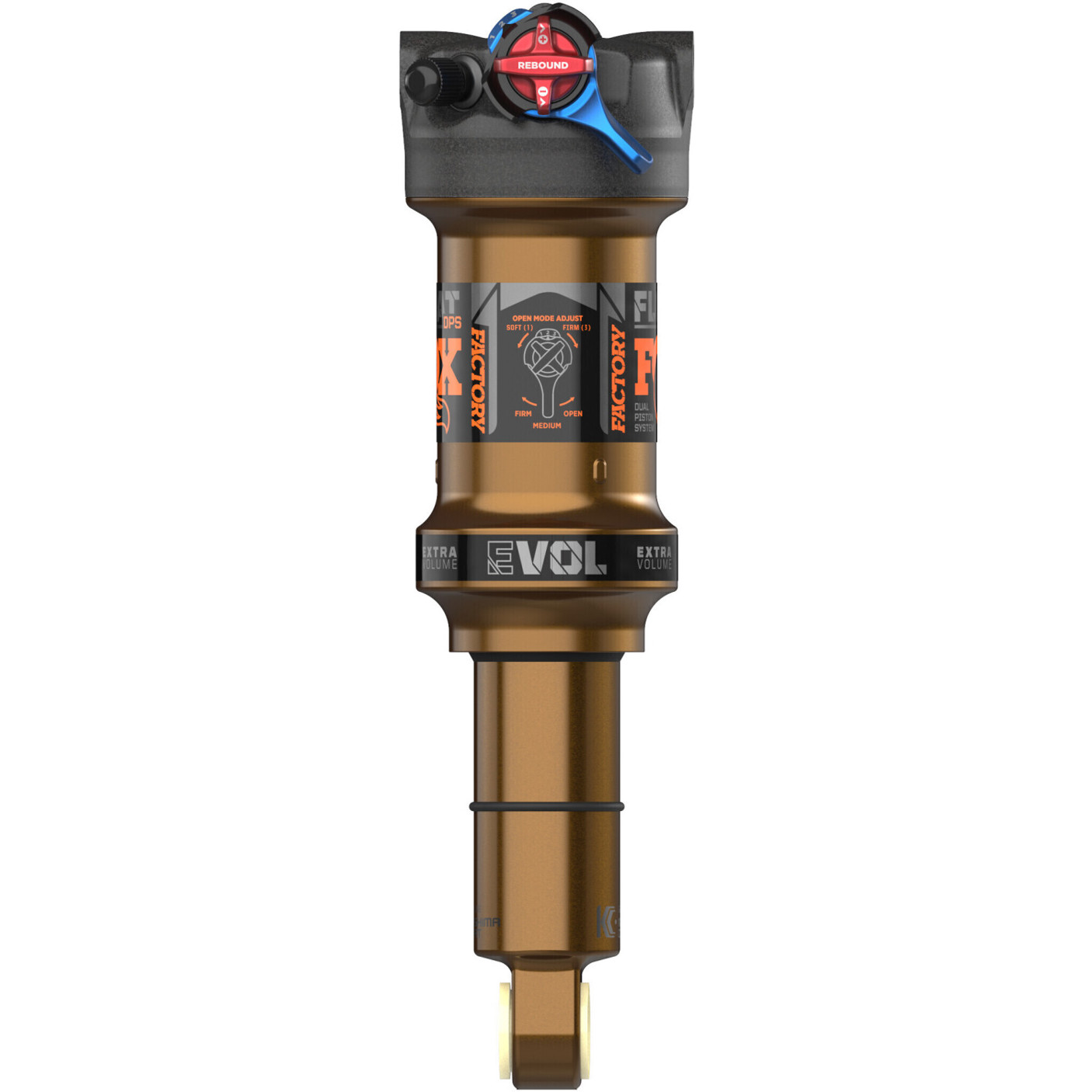 Fox Racing Shox Float DPS EVOL LV 3POS Factory Dämpfer - Trunnion, Schwarz-Orange, 185mm x 55mm
